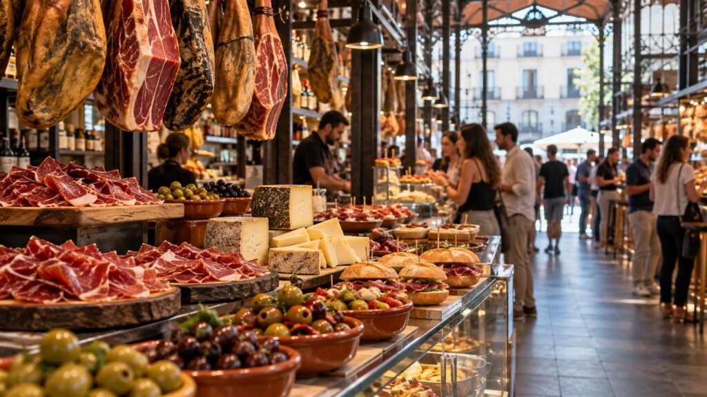Banco di tapas tradizionali nel Mercado de San Miguel a Madrid