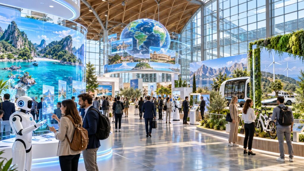 Padiglioni della Fiera di Rimini con stand tecnologici dedicati al turismo e all'innovazione nel 2026