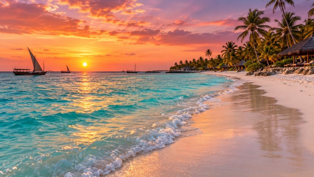 Spiaggia bianca di Kendwa a Zanzibar con acque turchesi