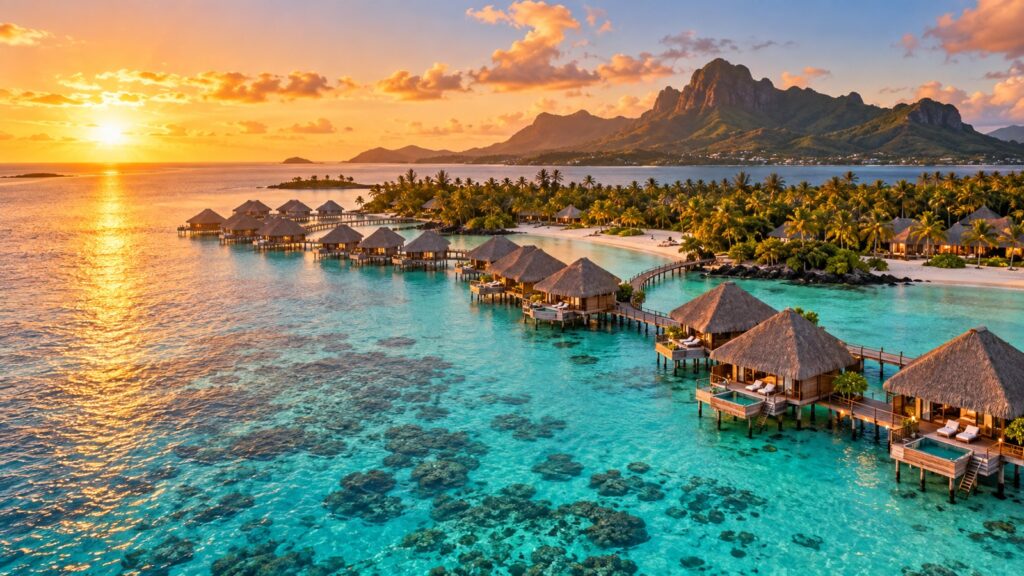 Spiaggia di sabbia bianca con acqua cristallina e palme alle Mauritius, ideale per luna di miele