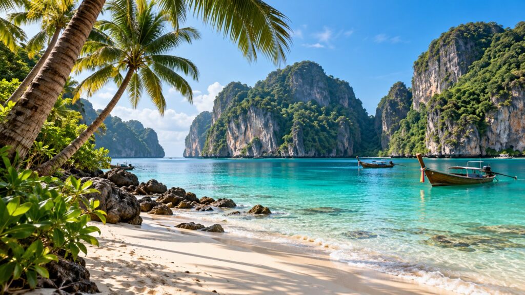 Spiaggia tropicale in Thailandia con mare turchese a Phuket e Phi Phi Islands