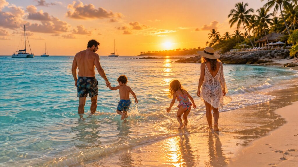 Bayahibe con bambini spiaggia bassa e acqua cristallina
